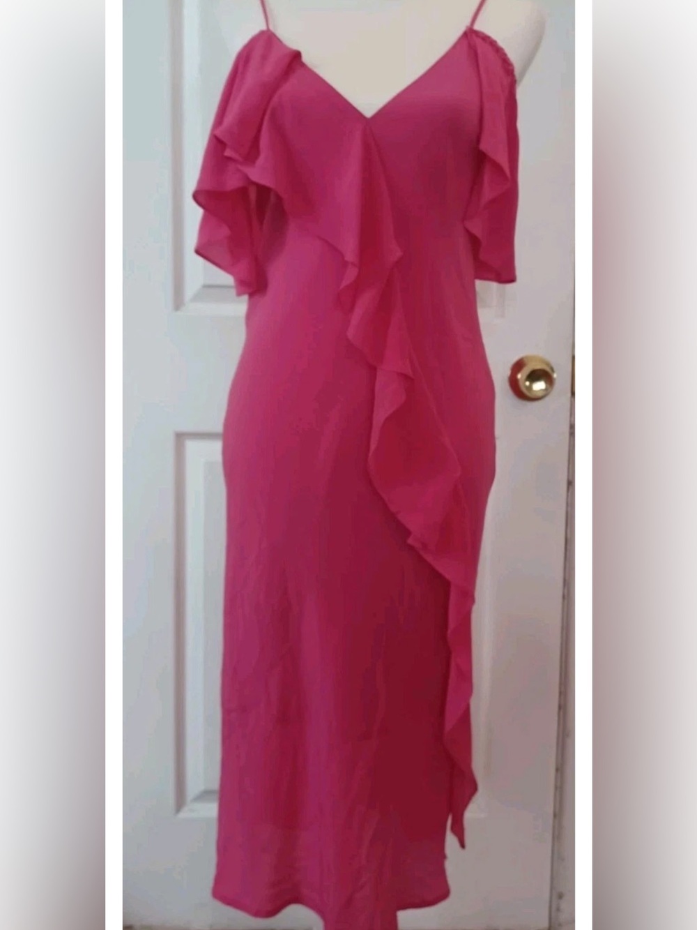 NWT Gold Hawk Victoria Ruffle Silk Slip Dress Mystic Pink XS Party Chic Summer